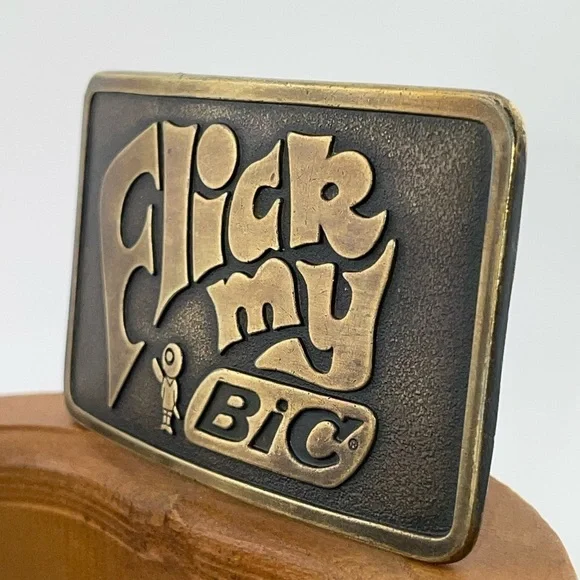 VINTAGE 1970s **FLICK MY BIC** BIC PEN CORPORATION ADVERTISEMENT BUCKLE​​​​​​​​​